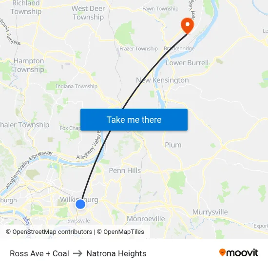 Ross Ave + Coal to Natrona Heights map