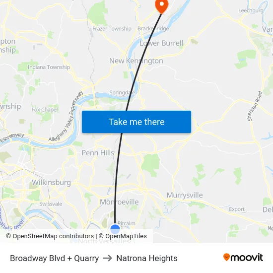 Broadway Blvd + Quarry to Natrona Heights map