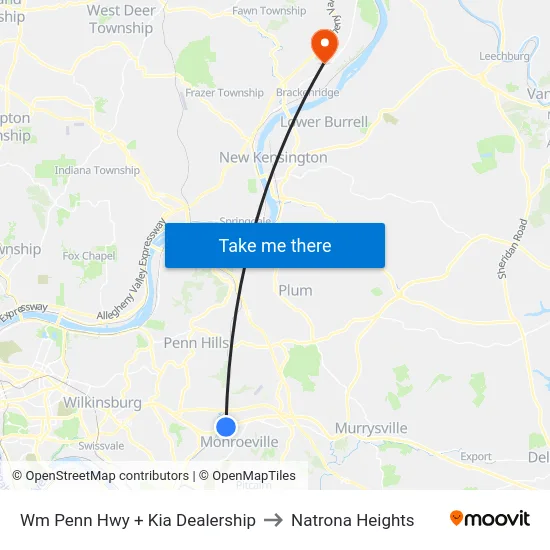 Wm Penn Hwy + Kia Dealership to Natrona Heights map