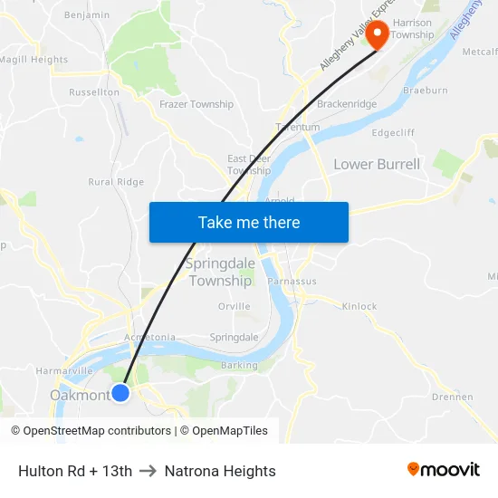 Hulton Rd + 13th to Natrona Heights map