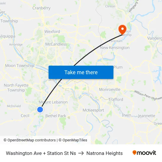 Washington Ave + Station St Ns to Natrona Heights map