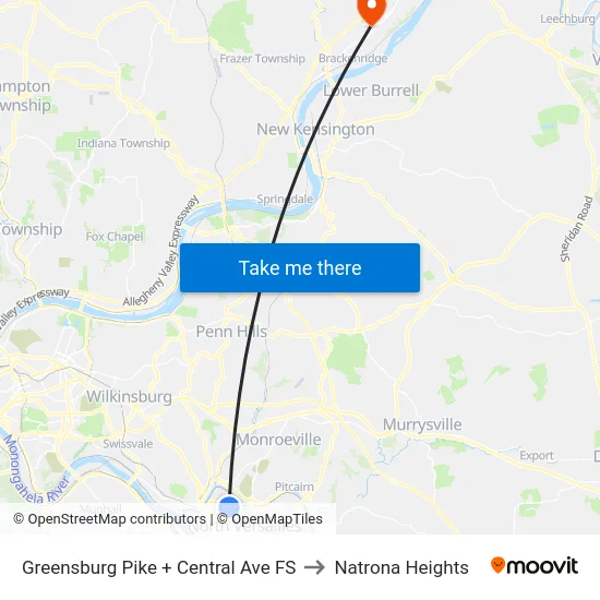 Greensburg Pike + Central Ave FS to Natrona Heights map
