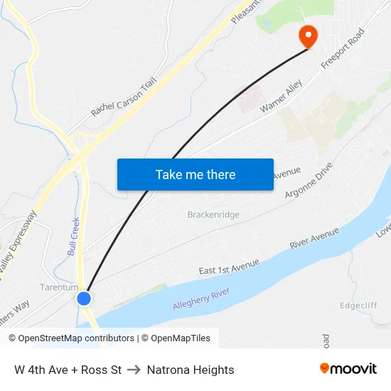W 4th Ave + Ross St to Natrona Heights map