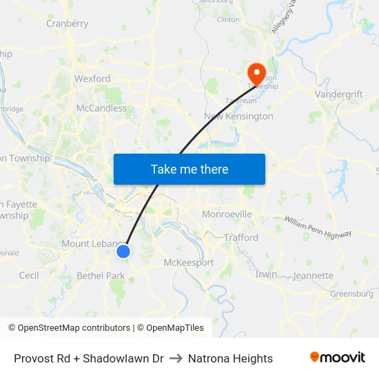 Provost Rd + Shadowlawn Dr to Natrona Heights map