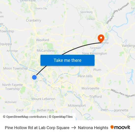 Pine Hollow Rd at Lab Corp Square to Natrona Heights map