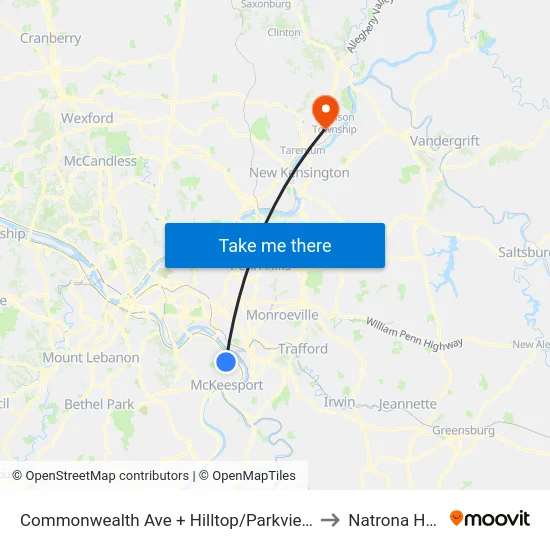 Commonwealth Ave + Hilltop/Parkview Manor Apts to Natrona Heights map