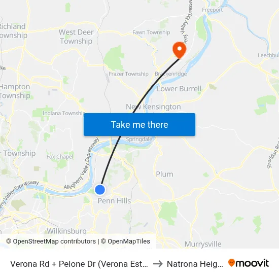 Verona Rd + Pelone Dr (Verona Estates) to Natrona Heights map