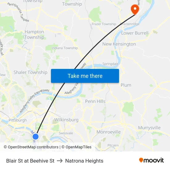 Blair St at Beehive St to Natrona Heights map