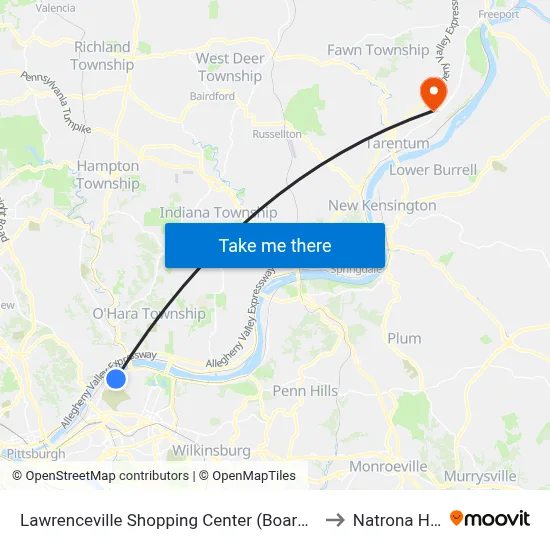 Lawrenceville Shopping Center (Boarding Stop-Shelter) to Natrona Heights map