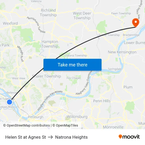 Helen St at Agnes St to Natrona Heights map