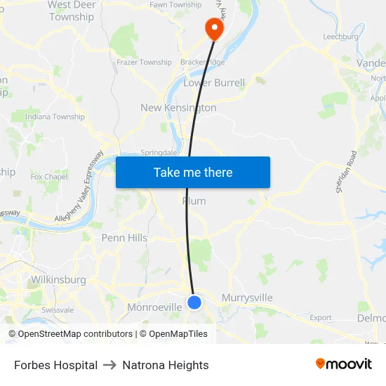 Forbes Hospital to Natrona Heights map