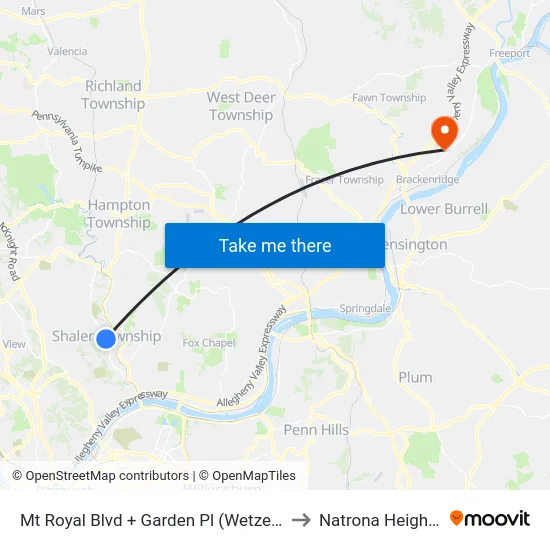 Mt Royal Blvd + Garden Pl (Wetzell) to Natrona Heights map