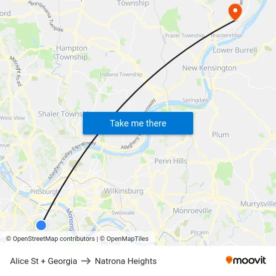 Alice St + Georgia to Natrona Heights map