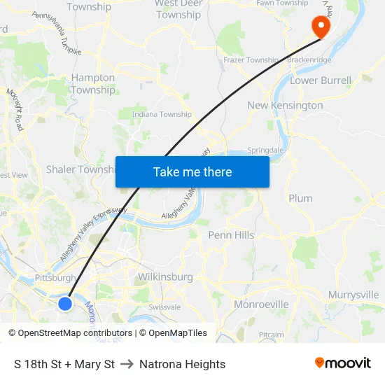 S 18th St + Mary St to Natrona Heights map