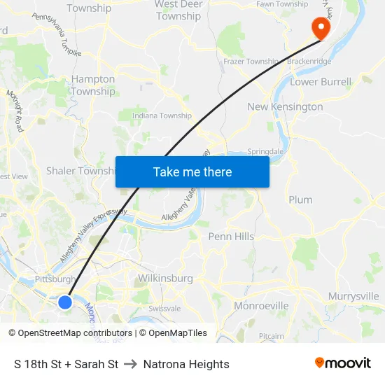 S 18th St + Sarah St to Natrona Heights map