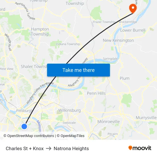 Charles St + Knox to Natrona Heights map