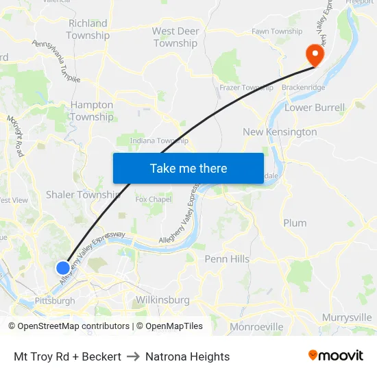 Mt Troy Rd + Beckert to Natrona Heights map