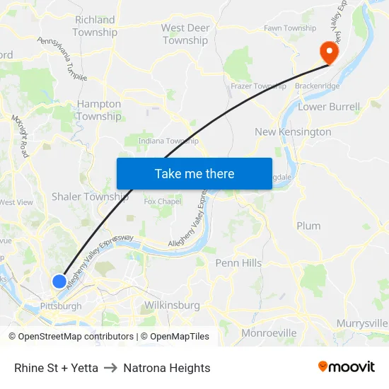 Rhine St + Yetta to Natrona Heights map