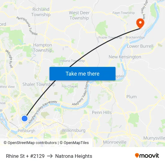 Rhine St + #2129 to Natrona Heights map