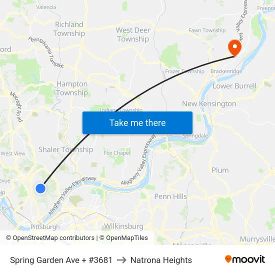 Spring Garden Ave + #3681 to Natrona Heights map