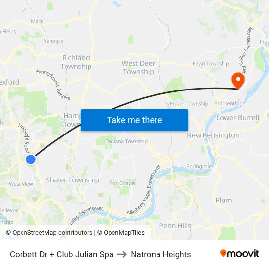 Corbett Dr + Club Julian Spa to Natrona Heights map