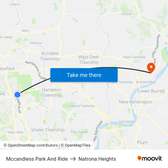 Mccandless Park And Ride to Natrona Heights map