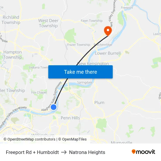 Freeport Rd + Humboldt to Natrona Heights map