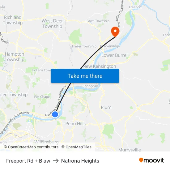 Freeport Rd + Blaw to Natrona Heights map