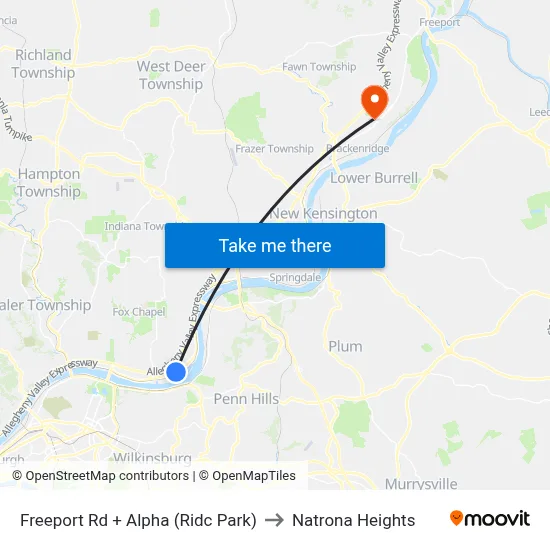 Freeport Rd + Alpha (Ridc Park) to Natrona Heights map