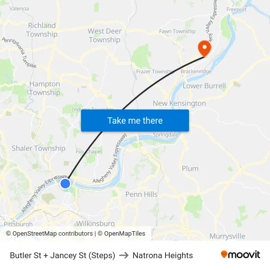 Butler St + Jancey St (Steps) to Natrona Heights map