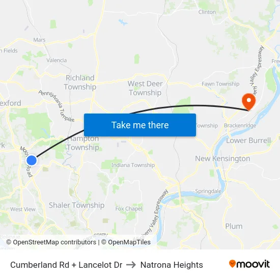 Cumberland Rd + Lancelot Dr to Natrona Heights map