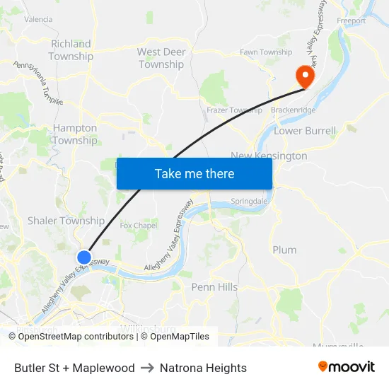 Butler St + Maplewood to Natrona Heights map