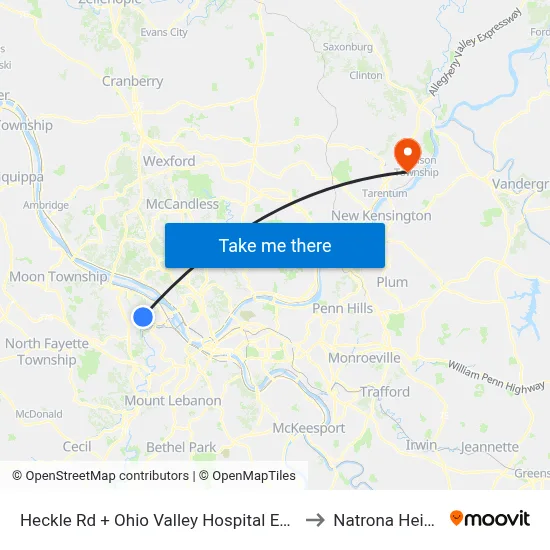 Heckle Rd + Ohio Valley Hospital Entrance to Natrona Heights map