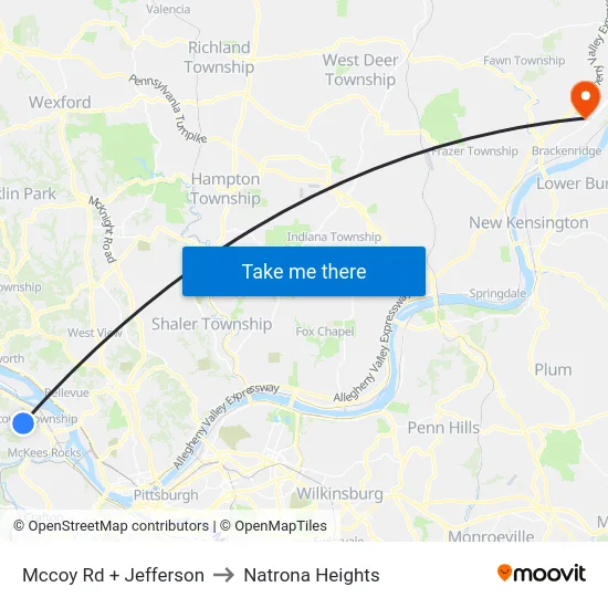 Mccoy Rd + Jefferson to Natrona Heights map