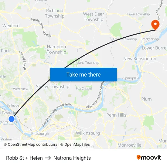 Robb St + Helen to Natrona Heights map