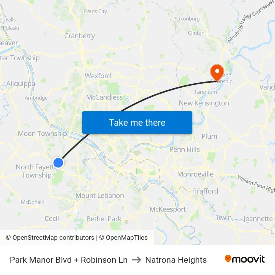 Park Manor Blvd + Robinson Ln to Natrona Heights map