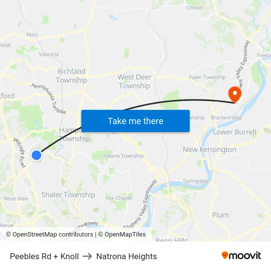 Peebles Rd + Knoll to Natrona Heights map