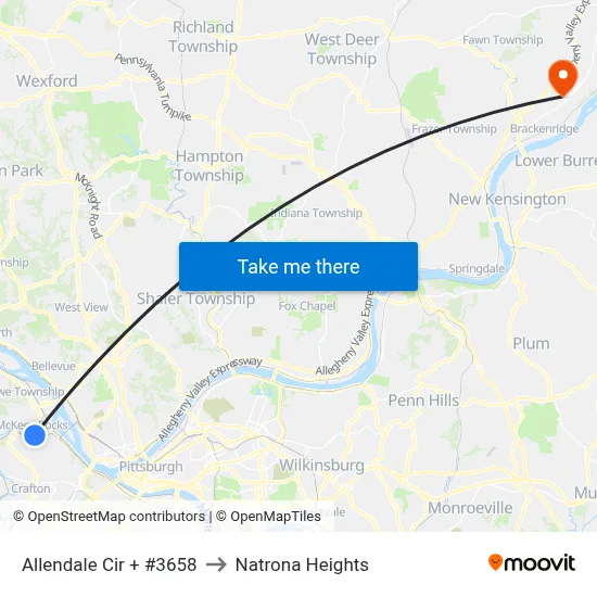 Allendale Cir + #3658 to Natrona Heights map