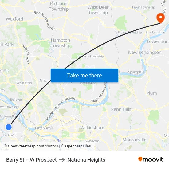 Berry St + W Prospect to Natrona Heights map