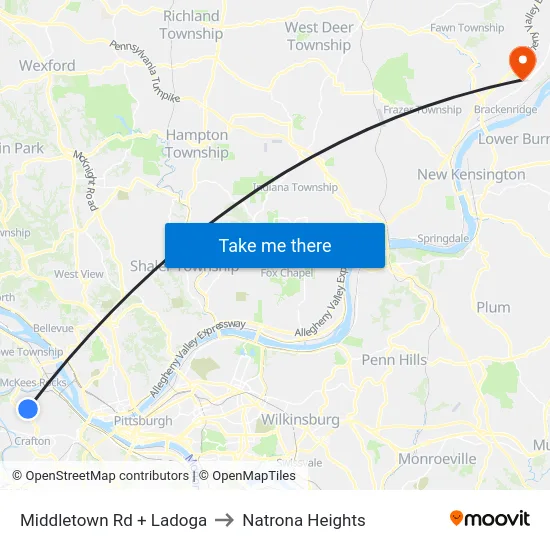 Middletown Rd + Ladoga to Natrona Heights map
