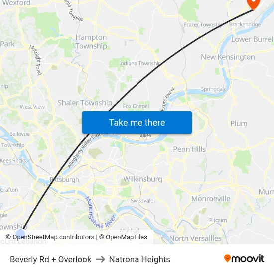 Beverly Rd + Overlook to Natrona Heights map