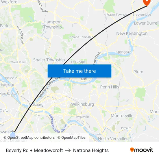 Beverly Rd + Meadowcroft to Natrona Heights map