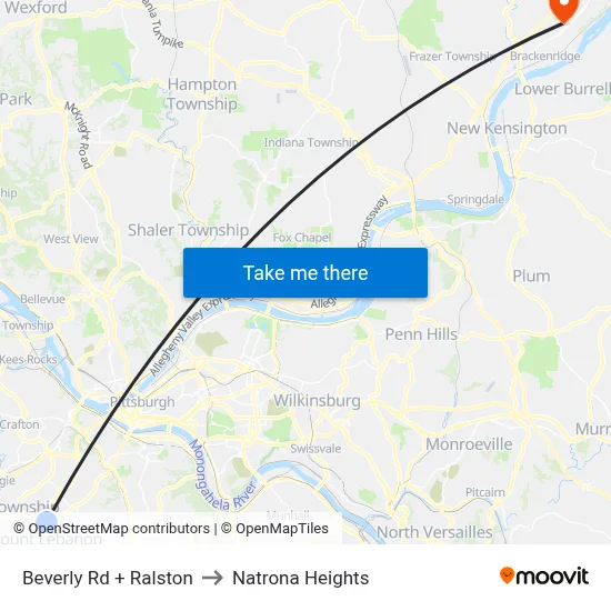 Beverly Rd + Ralston to Natrona Heights map