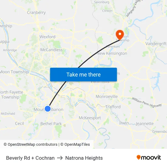 Beverly Rd + Cochran to Natrona Heights map