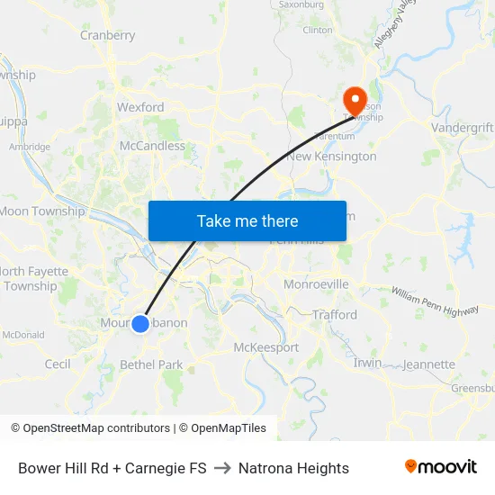 Bower Hill Rd + Carnegie FS to Natrona Heights map