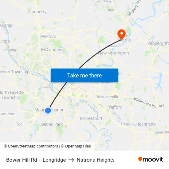 Bower Hill Rd + Longridge to Natrona Heights map
