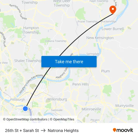 26th St + Sarah St to Natrona Heights map