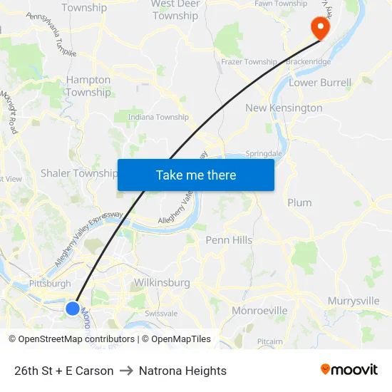 26th St + E Carson to Natrona Heights map