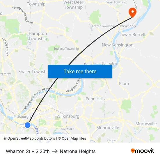 Wharton St + S 20th to Natrona Heights map