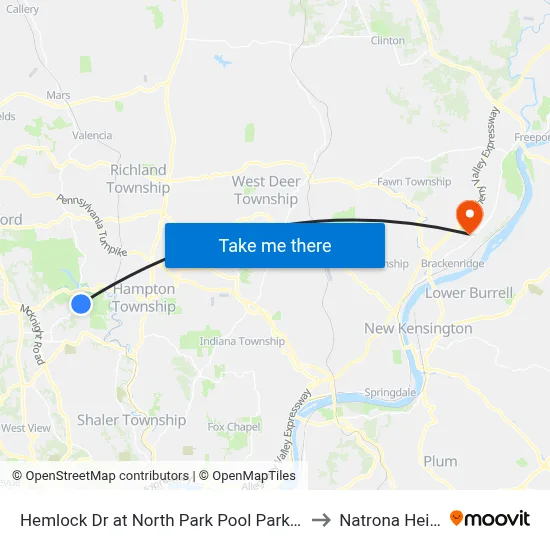 Hemlock Dr at North Park Pool Park And Ride to Natrona Heights map